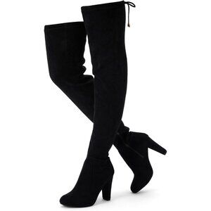 Women's Black Suede Inner Zipper Thigh High Over The Knee High Heel Boots